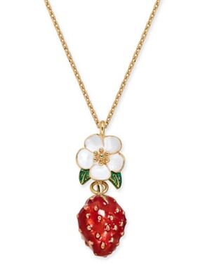 kate spade Gold Strawberry and White Flower Pendant Necklace 17”